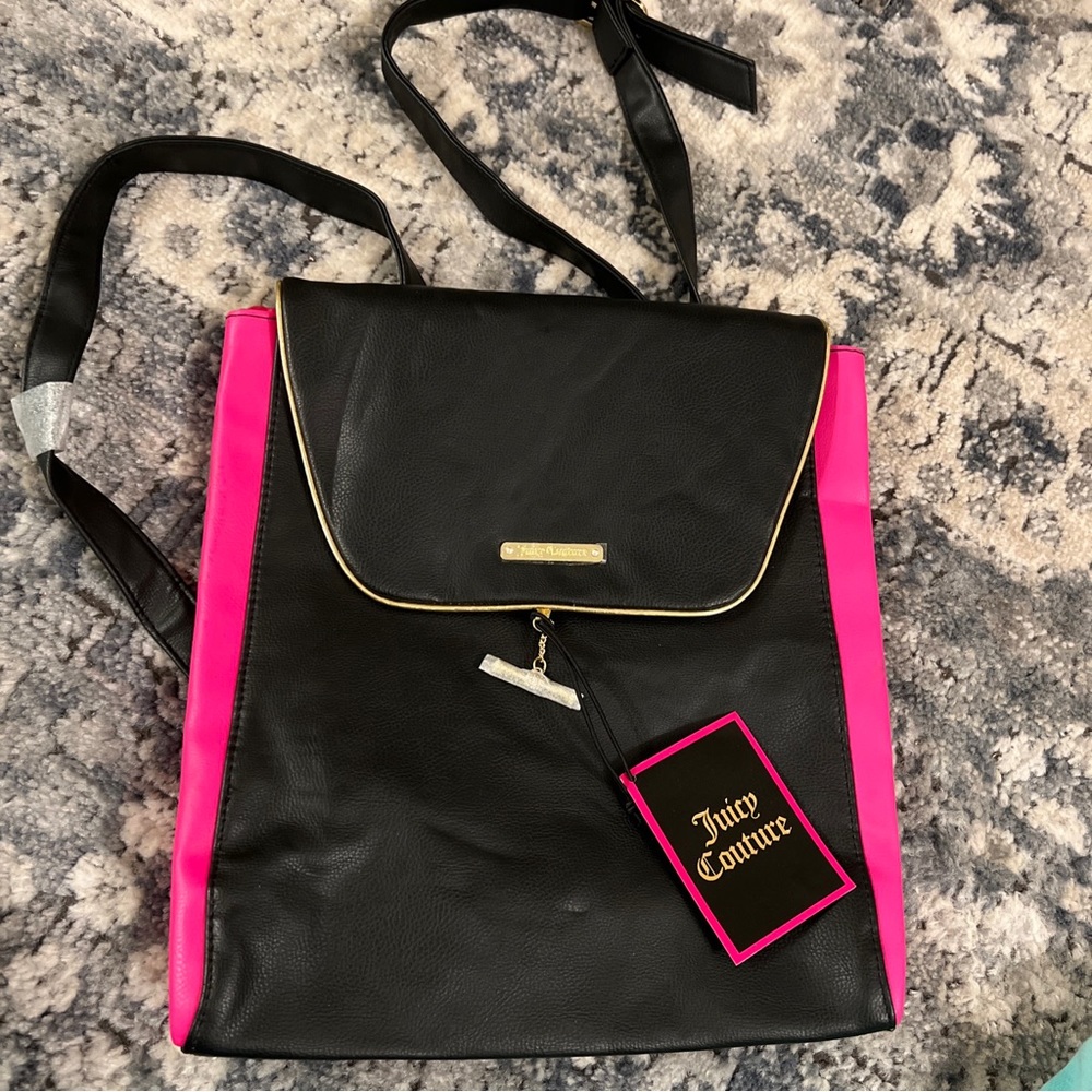 VINTAGE Y2K Juicy Couture backpack purse bag HOT PINK BLACK GOLD HARDWARE NEW